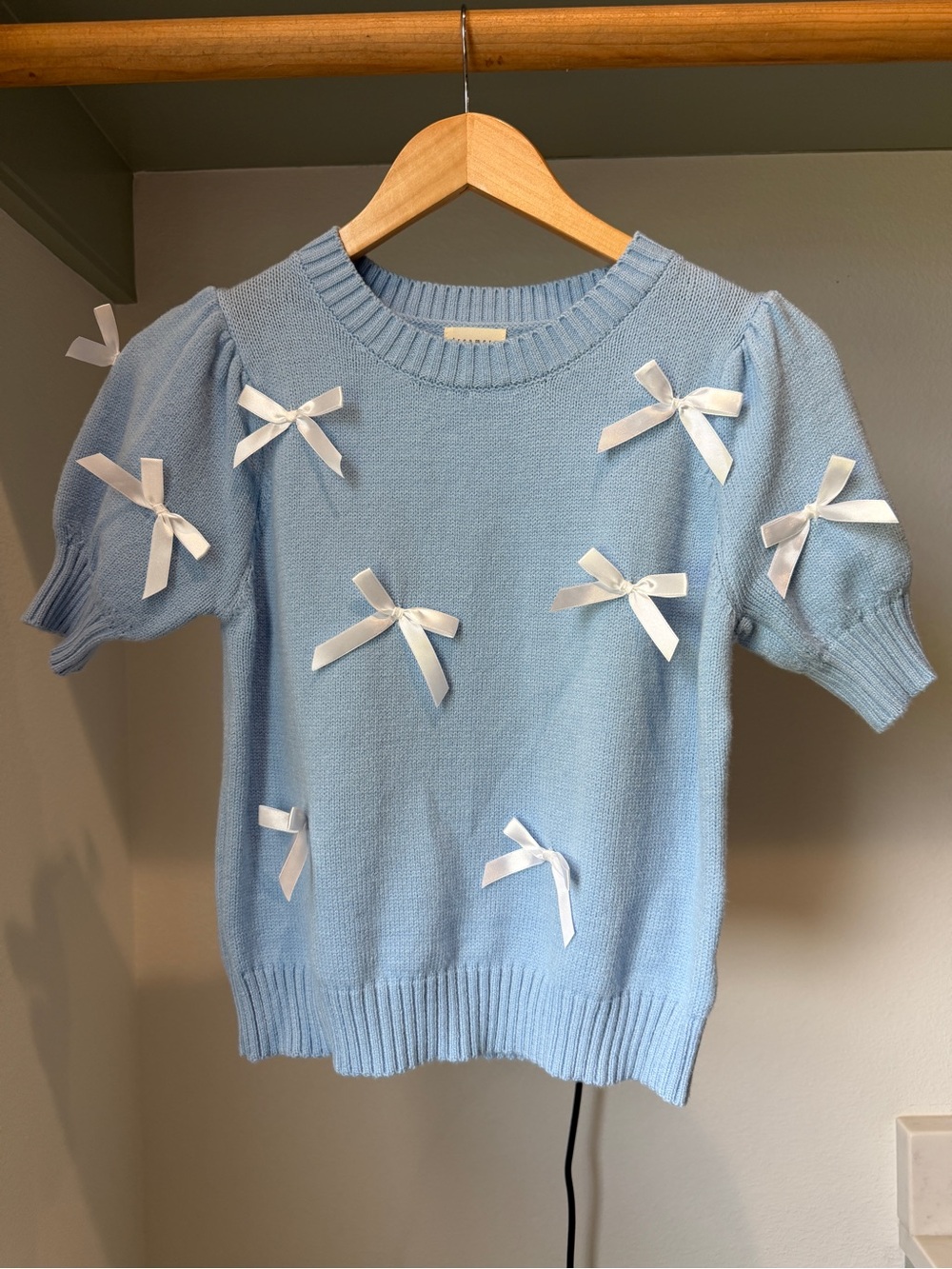Light Blue Knit Top with White Bows, size XS